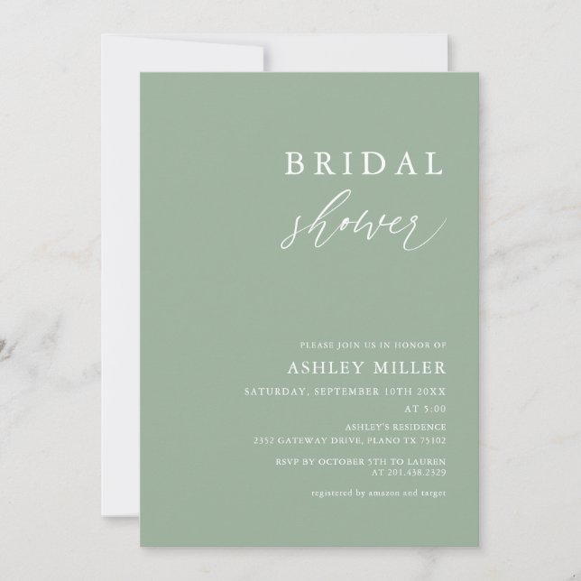 Rustic Sage Green Bridal Shower Invitation (Front)