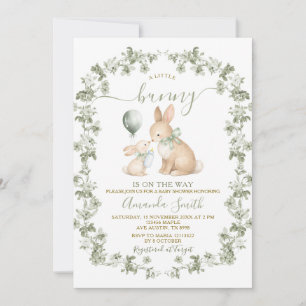 Rustic Sage Green Bunny Baby Shower Invitation