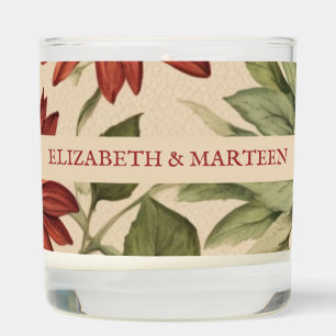 Rustic Sage Green & Burgundy Red Floral Autumn Scented Candle