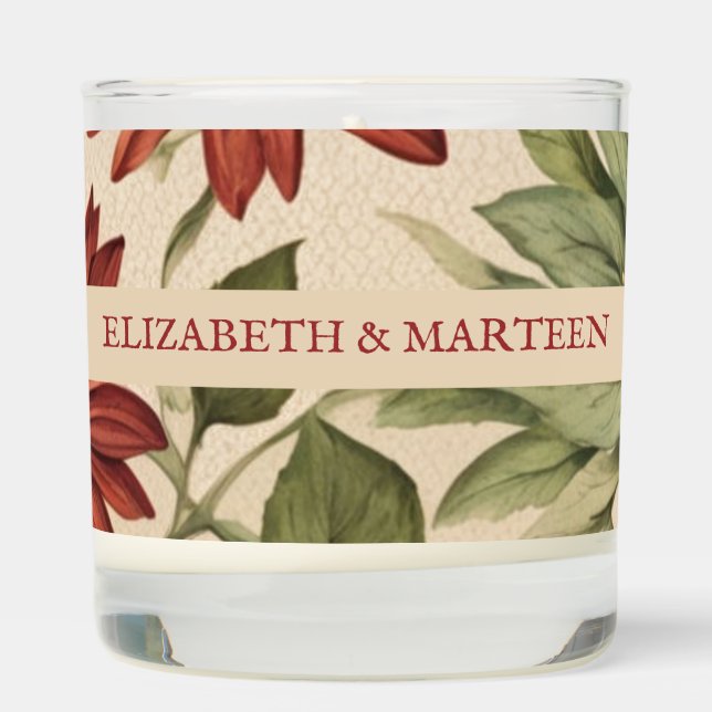 Rustic Sage Green & Burgundy Red Floral Autumn Scented Candle (Right)