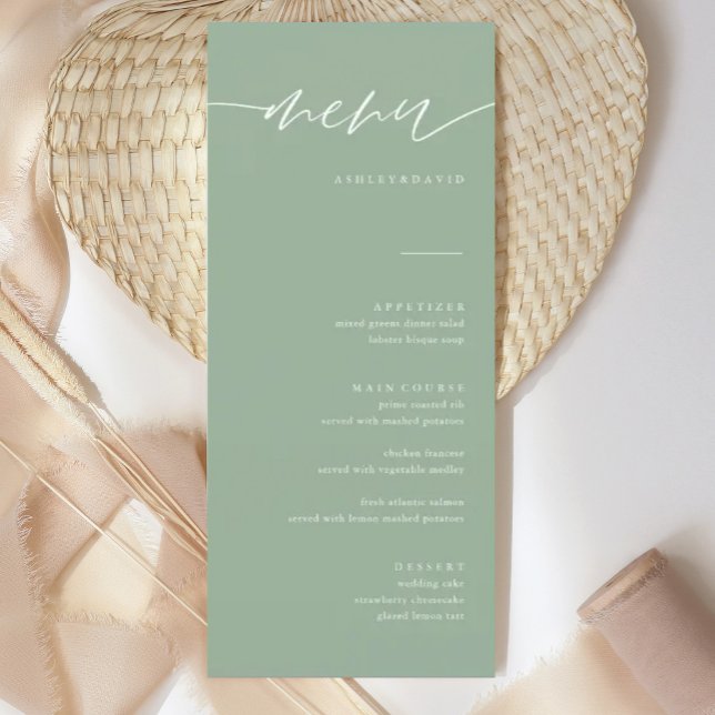 Rustic Sage Green Calligraphy Wedding Menu Cards (Creator Uploaded)