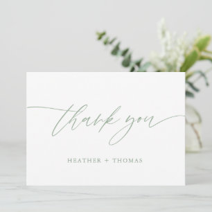 Rustic Sage Green Calligraphy Wedding Thank You Card