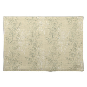 Rustic Sage Green Daisies on beige background Cloth Placemat