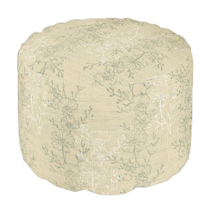  Rustic Sage Green Daisies on beige background Pouf