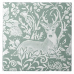 Rustic Sage Green Deer Woodland Hedgehog Bird Ceramic Tile