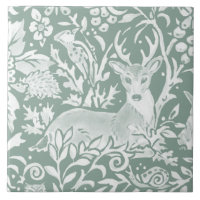 Rustic Sage Green Deer Woodland Hedgehog Bird