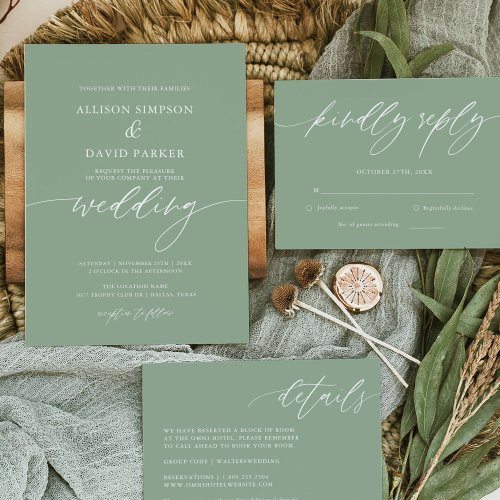 Rustic Sage Green Elegant Wedding Invitation