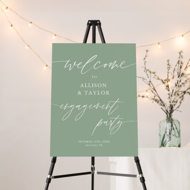 Rustic Sage Green Engagement Party Welcome Sign (In Situ (Stand))