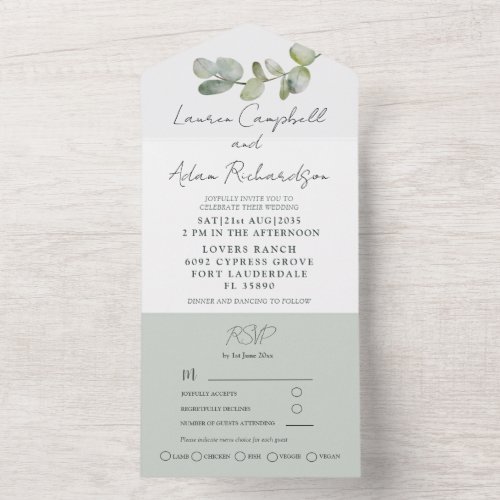 Rustic Sage Green Eucalyptus Wedding  All In One Invitation
