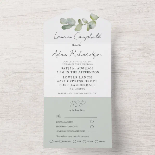 Rustic Sage Green Eucalyptus Wedding All In One Invitation Zazzle