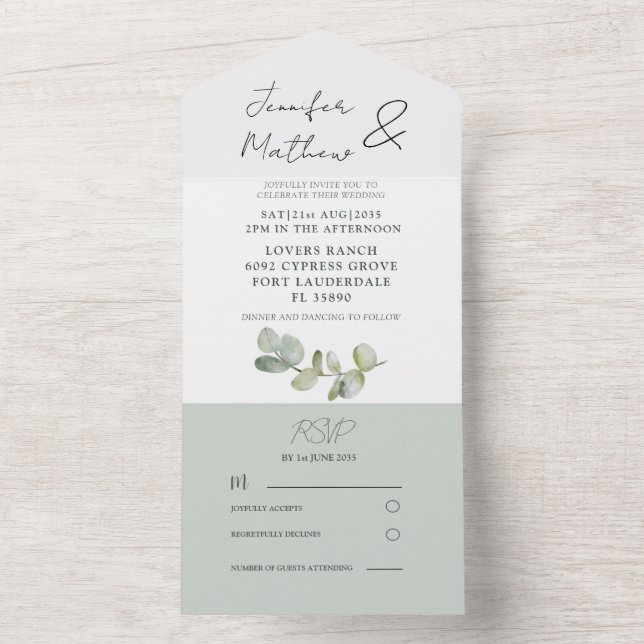  Rustic Sage Green Eucalyptus Wedding  All In One  Invitation (Inside)