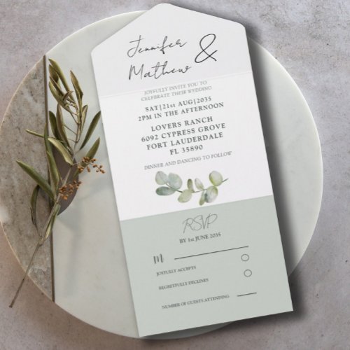  Rustic Sage Green Eucalyptus Wedding  All In One Invitation