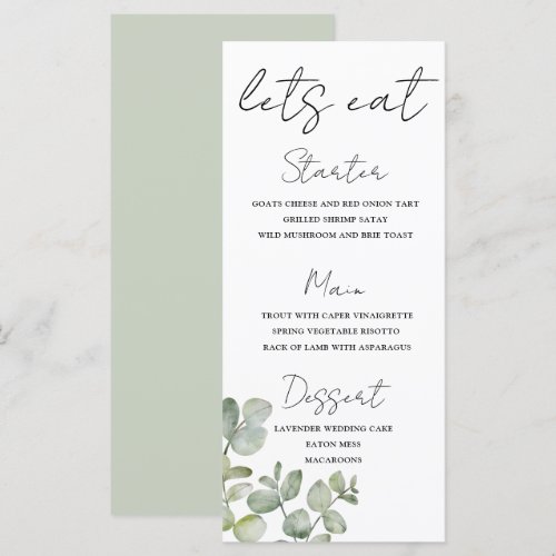 Rustic Sage Green Eucalyptus Wedding Menu