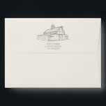 Rustic Sage Green Fall Farm Wedding Envelope<br><div class="desc">Off white envelope with green inside.  Back flap features Sage Green illustration of barn and return address.</div>