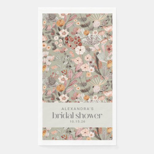 Rustic Sage Green Floral Boho Bridal Shower Custom Paper Guest Towels