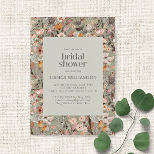 Rustic Sage Green Floral Boho Bridal Shower Invitation
