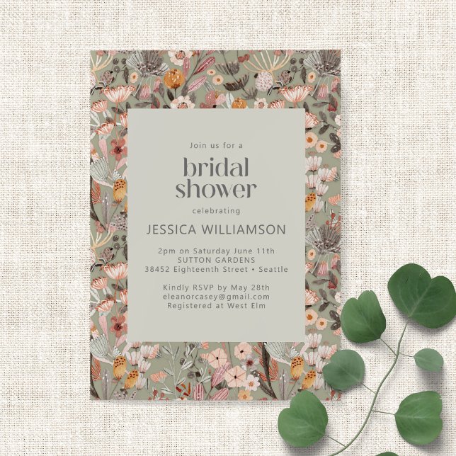 Rustic Sage Green Floral Boho Bridal Shower Invitation (Creator Uploaded)