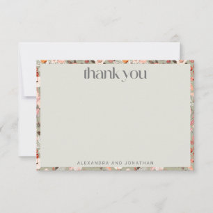 Rustic Sage Green Floral Boho Custom Wedding Thank You Card