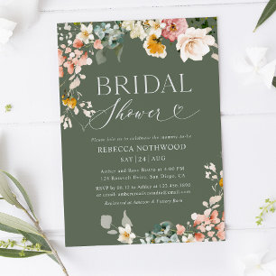 Rustic Sage Green Floral Bridal Shower Invitation