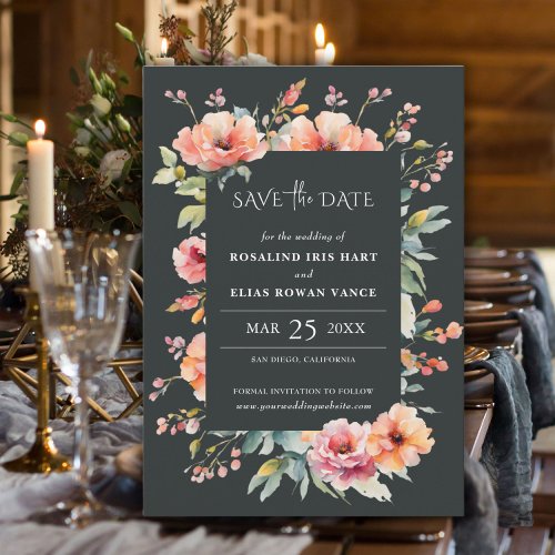 Rustic Sage Green Floral Monogram Save the Date