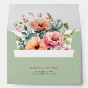 Rustic Sage Green Floral Wedding Envelope