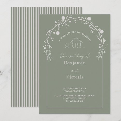 Rustic Sage Green Floral Wedding Invitation