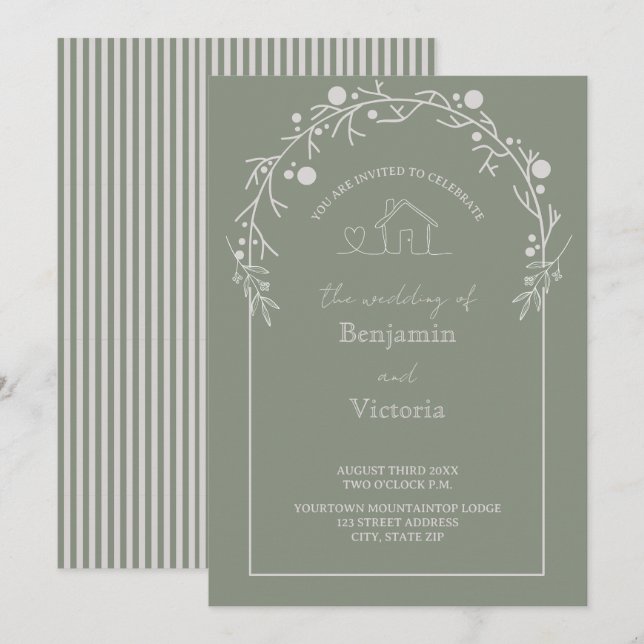 Rustic Sage Green Floral Wedding Invitation (Front/Back)