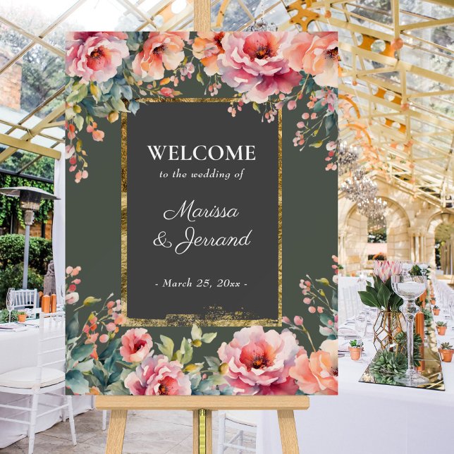 Rustic Sage Green Floral Wedding Welcome Sign (Rustic Sage Green Floral Wedding Welcome Sign)