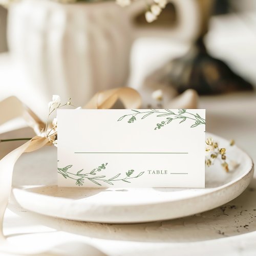 Rustic Sage Green Floral Wildflower Wedding Place Card