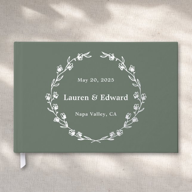Rustic Sage Green Floral Wreath Wedding Foil Guest Book (Creator Uploaded)