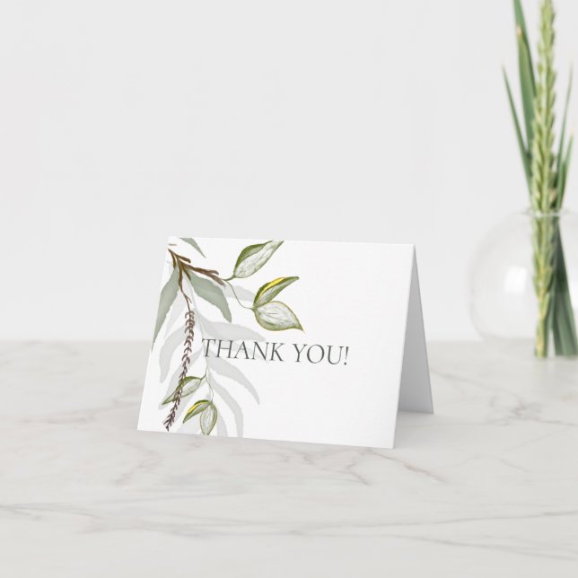 Rustic Sage Green Foliage Letterpress Thank You Card (Front)