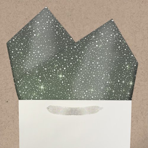 Rustic Sage Green  Galaxy Stars Falling Snow Tissue Paper