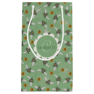Rustic Sage Green Gender Neutral Bee Small Gift Bag