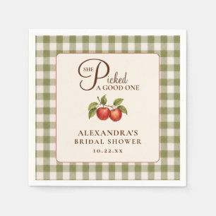 Rustic Sage Green Gingham Apple Bridal Shower Napkins