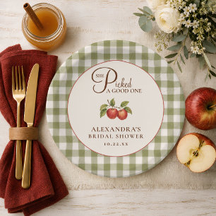 Rustic Sage Green Gingham Apple Bridal Shower Paper Plates