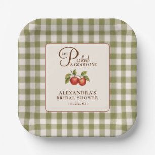 Rustic Sage Green Gingham Apple Bridal Shower Paper Plates