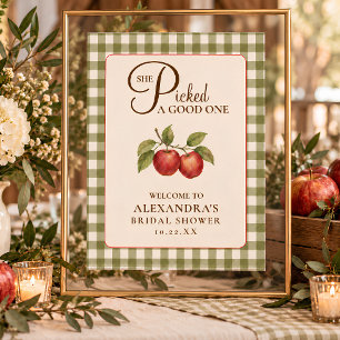 Rustic Sage Green Gingham Apple Bridal Shower Poster