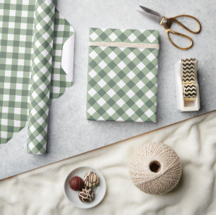 Rustic sage green gingham simple checkered holiday wrapping paper