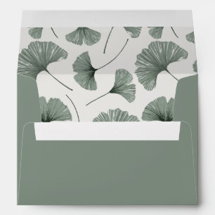 Rustic Sage Green Ginkgo Pattern Wedding Envelope