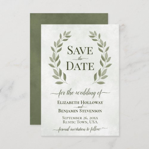 Rustic Sage Green Laurel Leaves Elegant Wedding Save The Date