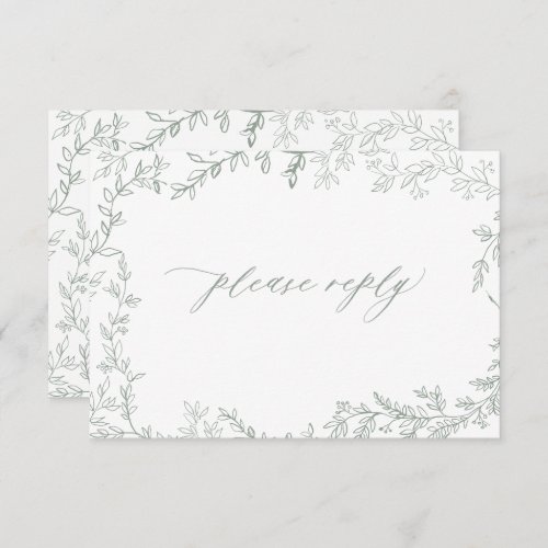 Rustic Sage Green Leafy Frame Wedding RSVP Card