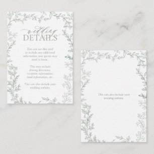Rustic Sage Green Leafy Wedding Details Enclosure Card