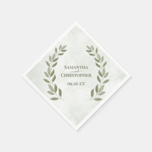 Rustic Sage Green Leaves Diagonal Wedding Napkins