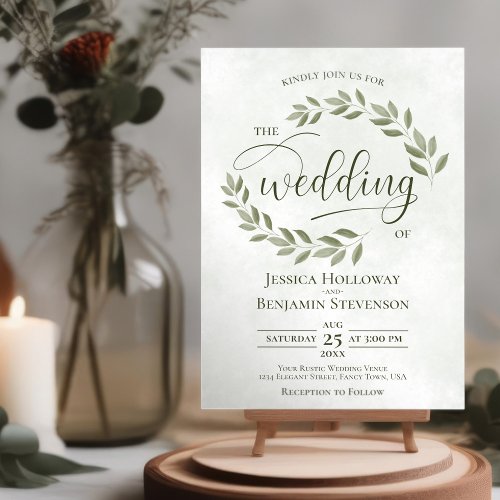 Rustic Sage Green Leaves Elegant Greenery Wedding Invitation
