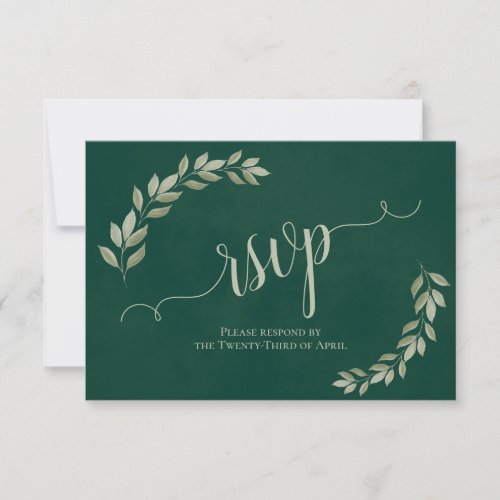 Rustic Sage Green Leaves Simple Emerald Wedding RSVP Card