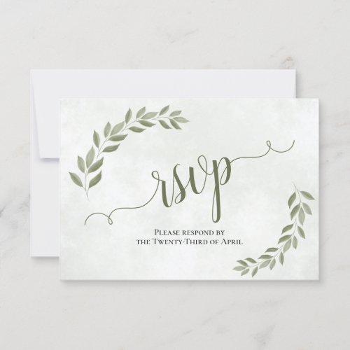 Rustic Sage Green Leaves Simple Wedding RSVP Card