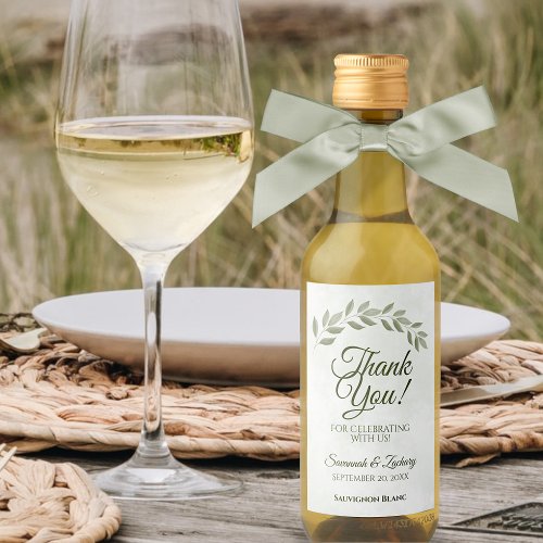 Rustic Sage Green Leaves Wedding Thank You Mini Wine Label