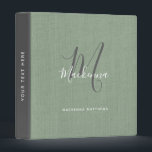 Rustic Sage Green Modern Monogram Script Linen 3 Ring Binder<br><div class="desc">Rustic Elegant Sage Green Modern Monogram Script Linen 3 ring binder. Personalize this classic sage green faux linen monogrammed binder with your initial and name in a modern,  chic,  trendy and girly script typography. Perfect gift for her,  office decor gift,  business gift,  or back to school idea.</div>