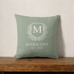 Rustic Sage Green Monogram Crest Initial Throw Pillow<br><div class="desc">Add charm to your space with a rustic monogram personalized initial throw pillow. Crafted with a cozy, farmhouse-inspired design, this pillow features your custom initials in a stylish monogram, perfect for adding a personal touch to your home décor. Made from soft, high-quality fabric, it’s both decorative and functional, ideal for...</div>