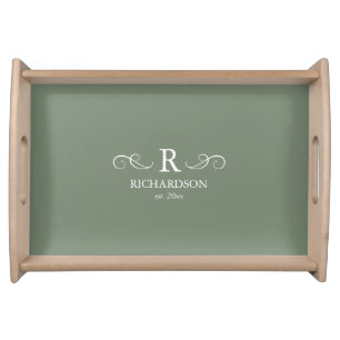 Rustic Sage Green Monogram serving tray